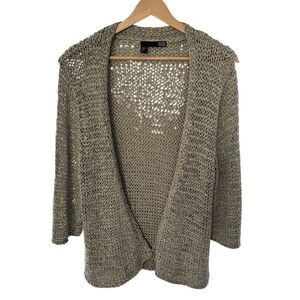 Eileen Fisher Women’s Gray/Tan 3/4 Sleeve Open Front Knit Cardigan Sz M